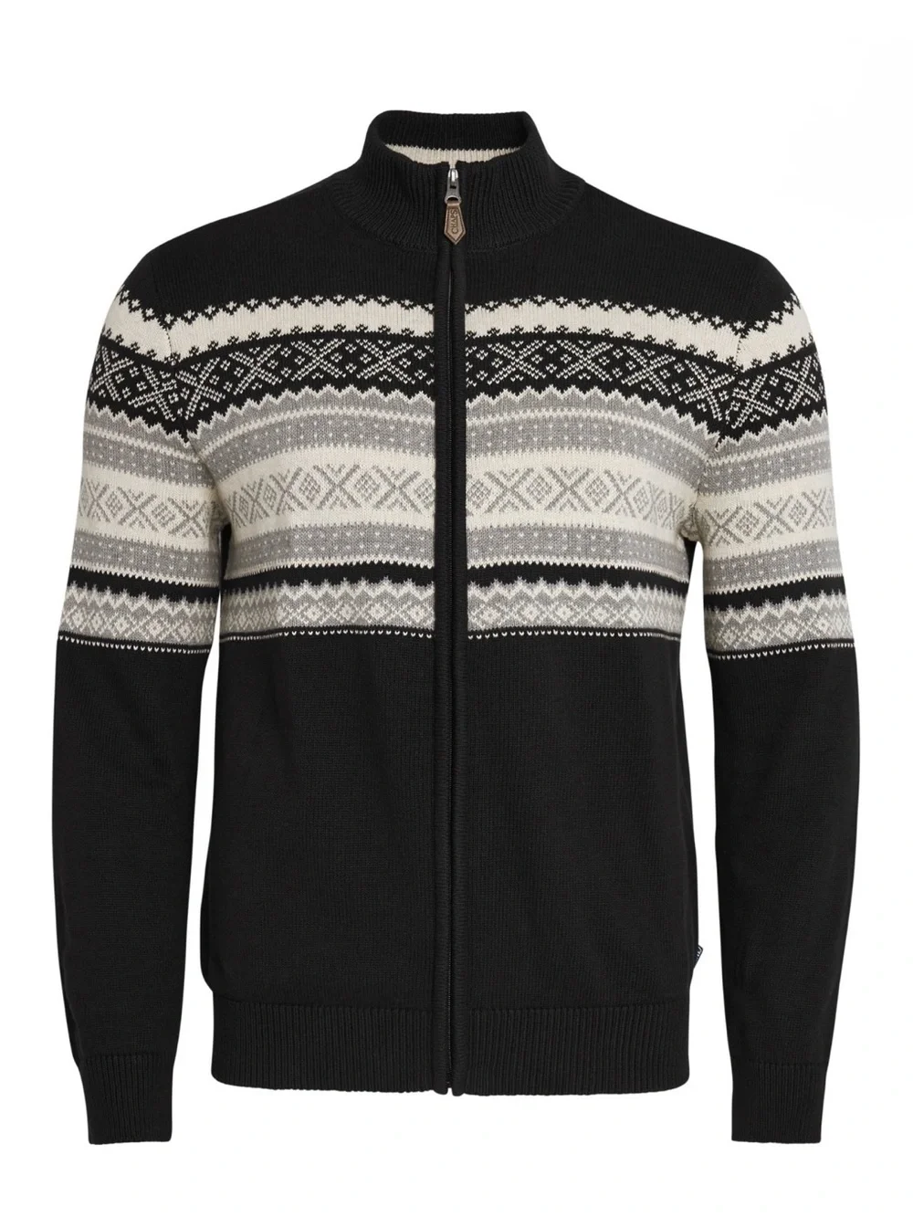 Chaps Mens 2XL Full Zip Christmas Sweater NWT Black Snowflake Mock Neck Cotton - Picture 2 of 14